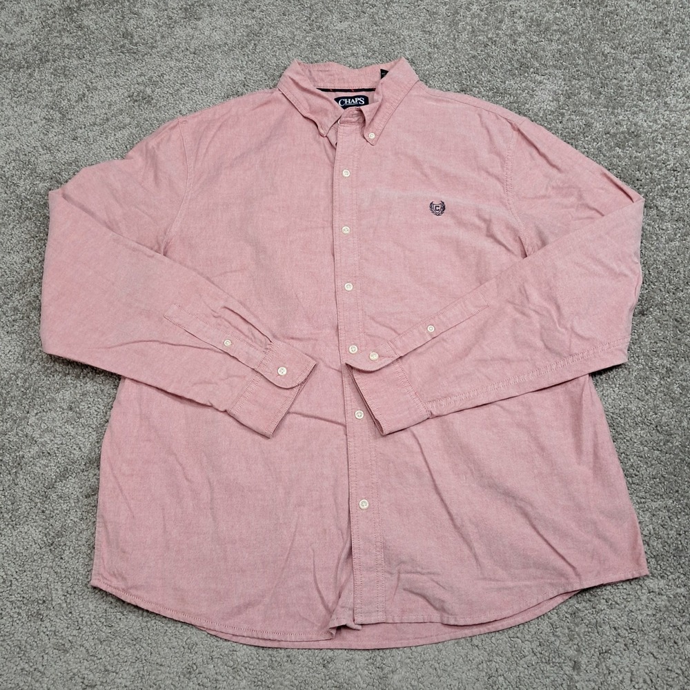 Chaps Mens XXL Pink Stretch Oxford Long Sleeve Button Down Shirt 100% Cotton‎